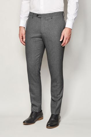 Grey Textured Skinny Fit Suit Trousers